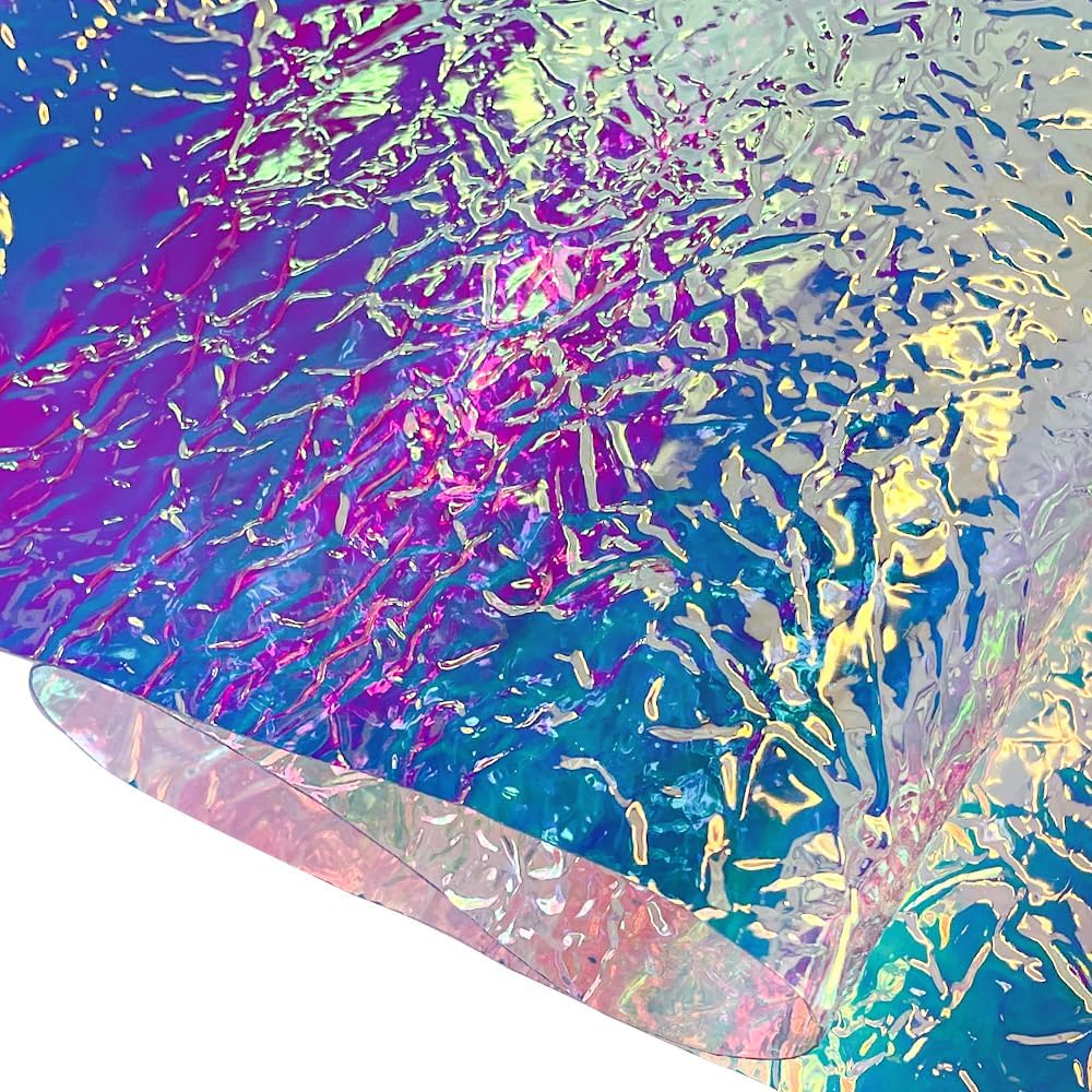 ONEART | Iridescent Transparent Embossed Vinyl Holographic Blue Clear PVC Vinyl Craft Fabric 16"×54" for Sewing DIY Projects-Scratch
