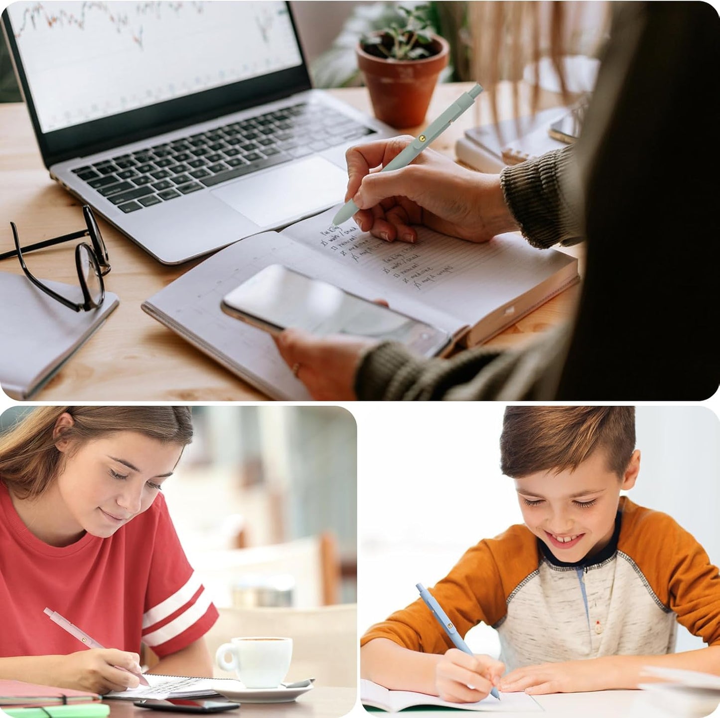 FIOVER Gel Pens, 6pcs 0.7mm Fine Point Black Ink, Smooth Writing Pens for Journaling, Nurse Aesthetic Cute Office School Supplies, Gifts for Women and Men (6Pcs Morandi-Black Ink)