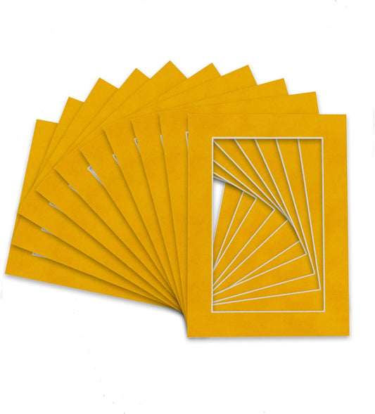 Pack of TEN 11x14 Mats Bevel Cut for 8.5x11 Photos - Acid Free Bright Yellow Precut Matboards For Pictures, Photos, Framing - 4-ply Thickness