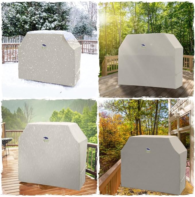 RUGGED RHINO 60 Inch Heavy Duty Grill Cover for Outdoor Grills, All Season Three Layer Waterproof UV Resistant Windproof Gas BBQ Covers, Compatible for Weber Char-Broil Pit Boss Traeger and More Beige