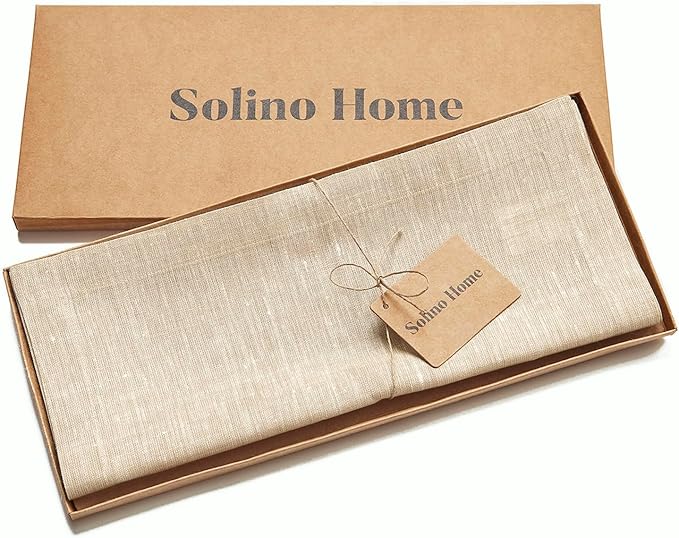 Solino Home Linen Champagne Beige Table Runner 108 Inches Long - Athena, 100% Pure Linen Dining Table Runner 14 x 108 Inch for Spring, Easter
