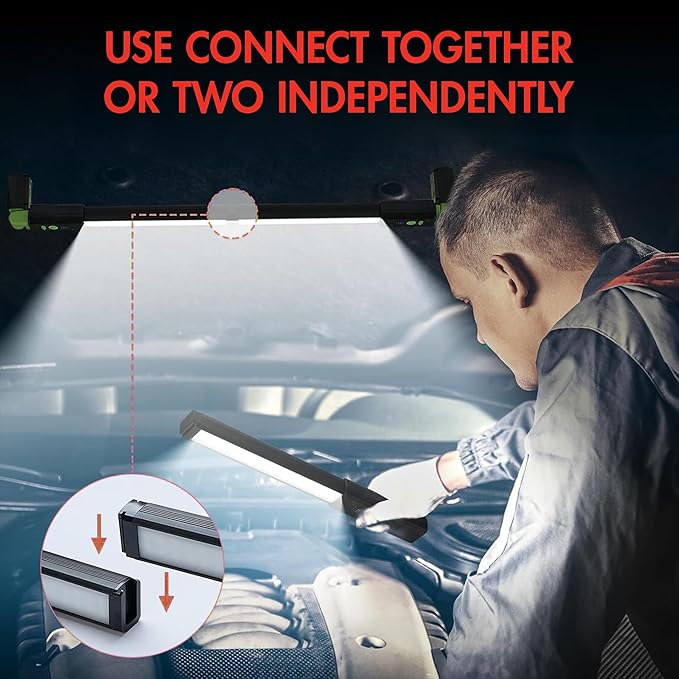 Wagan EL4346 Detachable LED 1200 LM Rechargeable Work Light Portable Mechanic Light Bar with Magnetic and Hooks Cordless Underhood Bright Work Lamp for Car Repairing Garage Workshop