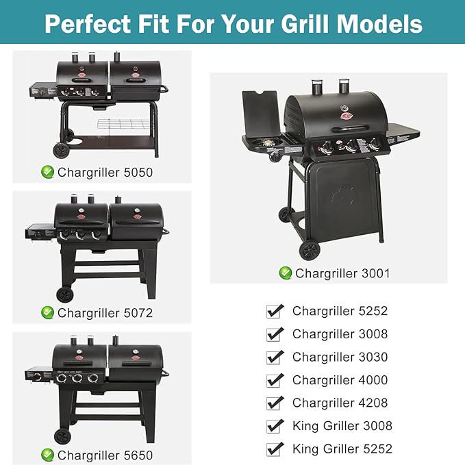Criditpid Grill Replacement Parts for Char Griller 5050, 5650, 3001, 3030, 5072, 4000, King Griller 5252 Grill Models, Cast Iron Grill Grates and Heat Plates Tent for Char-Griller Replacement Parts