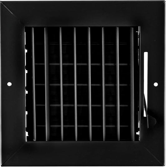 6"w X 6"h Adjustable AIR Supply Diffuser - HVAC Vent Cover Sidewall or Ceiling - Grille Register - High Airflow - Black [Outer Dimensions: 7.75"w X 7.75"h]
