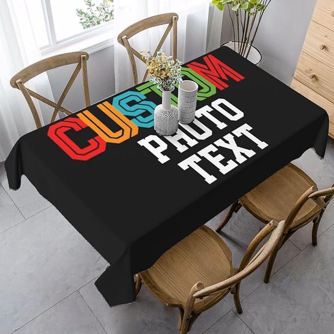 Custom Rectangle Table Cloth, Add Your Own Photo Logo Text, Personalized Tablecloth, Customizable Oil Proof Wipeable Table Cover for Wedding, Party, Restaurant, Outdoor, Picnic, 35x55in