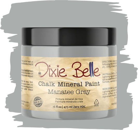Dixie Belle Paint Company Chalk Finish Furniture Paint - Manatee Gray (16oz) - Matte Light Gray Chic Chalk Mineral DIY Furniture Paint