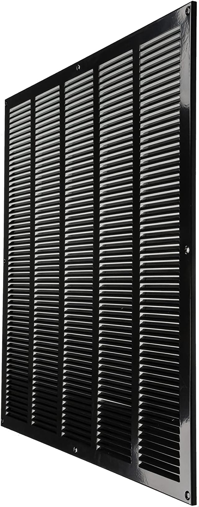 Repa Market Air Vent Cover 20x20 Inch (Outer Dimensions) Black Galvanized Steel Louvered Grill Cover with Mesh Screen/Wall or Ceiling Vent/HVAC Register for Indoor and Outdoor Ventilation