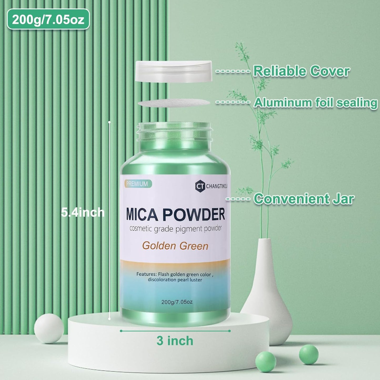 Mica Powder,7.05OZ（200g）,Golden Green Mica Powder Pigment for Epoxy Resin，Lip Gloss，Car Paint，Dye，Soap Making，Nail Polish,Epoxy Resin,Candle Making,Bath Bombs