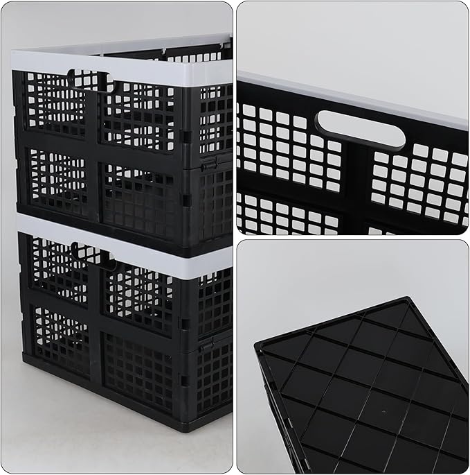 Yuright 3 Pack Folding Storage Crates Large, 67 L Plastic Stackable Utility Crate, Rectangular Milk Crate