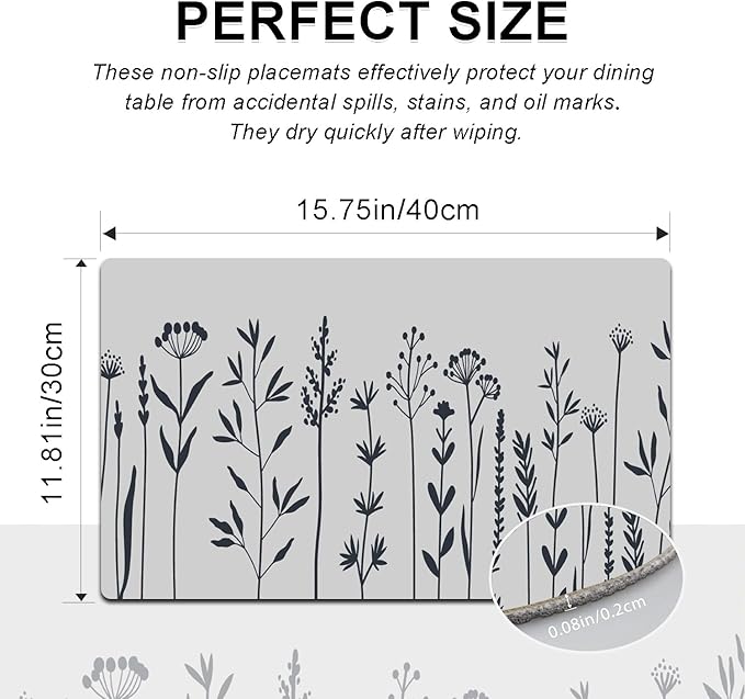 Flower Placemats Set of 4 - Spring Floral Faux Leather Heat Resistant Placemats for Dinner Table, Non-Slip Waterproof Oil-Proof Washable Reusable Placemat for Indoor Outdoor Kitchen, 15.75In*11.81In