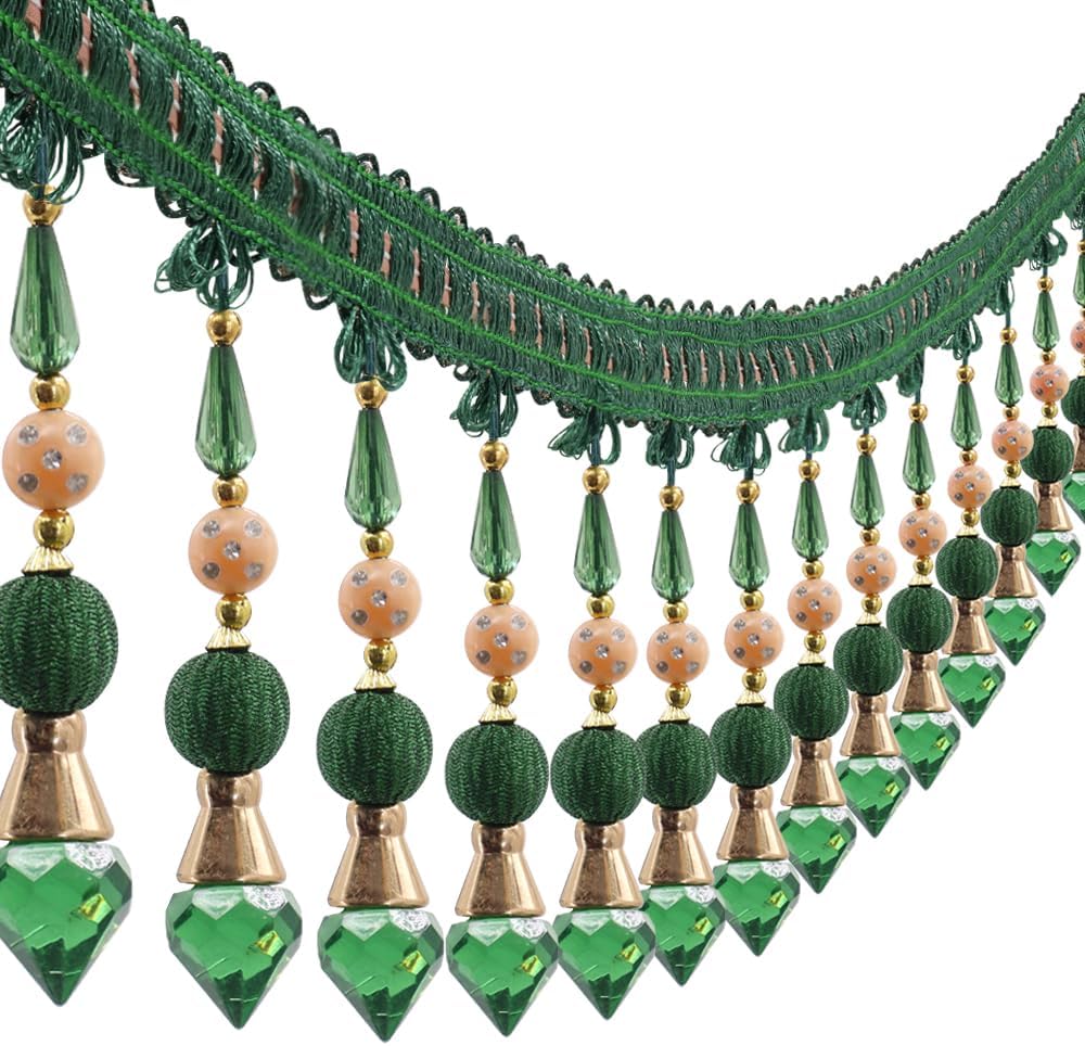 3yards Beading Fringe Trimming Long Beads Tassel Curtain Trim Ribbon Trim for Cover Edge Decorative (green)