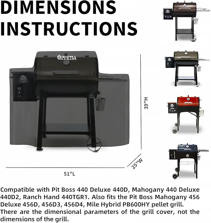 Grill Cover for Pit Boss 440 Deluxe Wood Pellet Grill, 73440/456 Pellet Cover - Waterproof, Heavy Duty & Weather Resistant Outdoor Cover