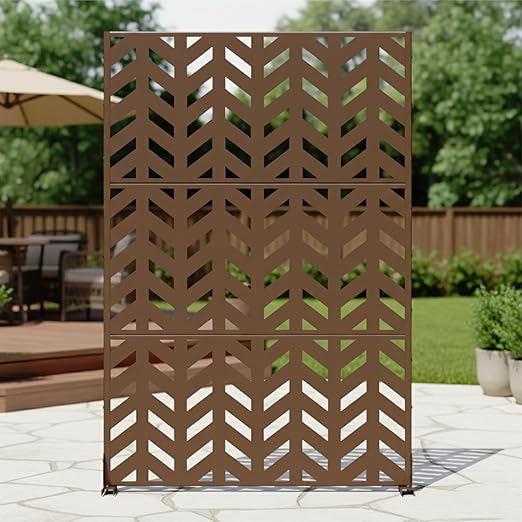 Casaphoria Metal Privacy Screen Outdoor, 72" H x 47" W Freestanding Decorative Privacy Screen for Patio Deck Balcony Garden with Stable Base, Brown Keith