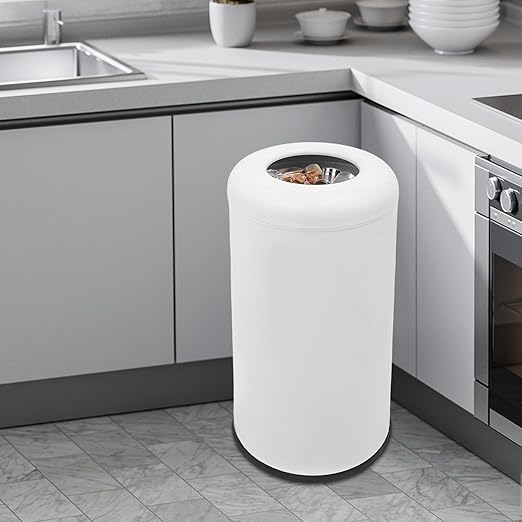 15.5 Gallon Commercial Trash Can, Round Open Top Waste Bin for Indoor and Outdoor, Stainless Steel Trash Bin with Lid, Durable Metal Garbage Can for Restaurant, Kitchen, Office, White