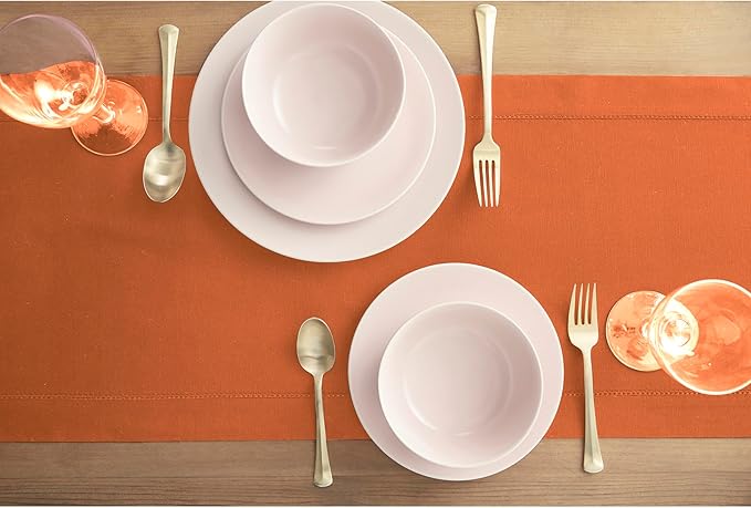Solino Home Cotton Linen Pumpkin Table Runner 90 Inches Long - Hemstitch 14 x 90 Inch Table Runner - Handcrafted and Machine Washable