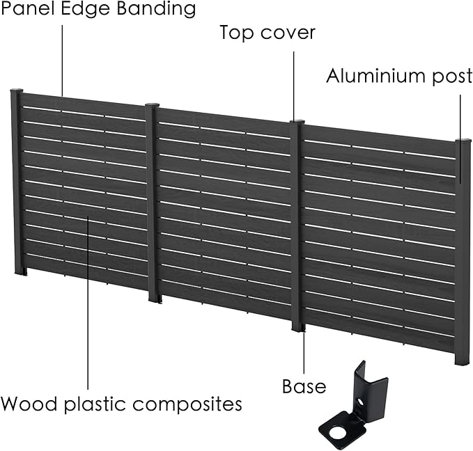 Kozyard 50" W x 48" H Privacy Screens Fence Panel Specifically for Hard Surfaces, Aluminum Post, Air Conditioner Fence Panels, Pool Equipment Enclosure, Trash Can Screens Fence Kit 3Panels