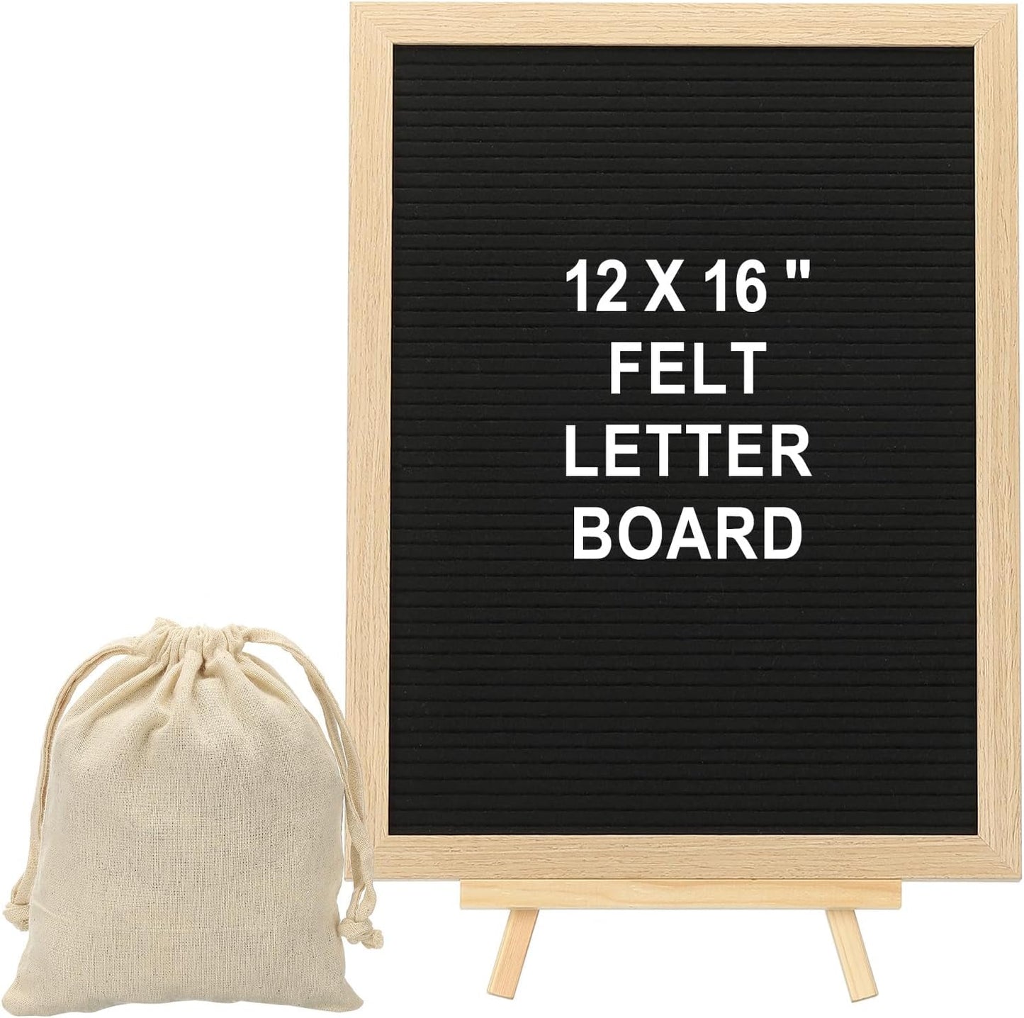 PATIKIL Felt Letter Board, 12x16Inches Black Wooden Changeable Message Board with Storage Bag Stand for Kitchen Menu Farmhouse Decor Notes, White Bronze Letter