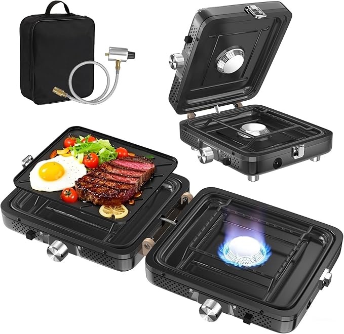 Camping Stove - 2-Burner Propane Camp Stove with Push-Button Instant Ignition,Adjustable Stove with Carry Bag & Handle for Outdoor Tailgating, Backyard BBQ Camping Essentials