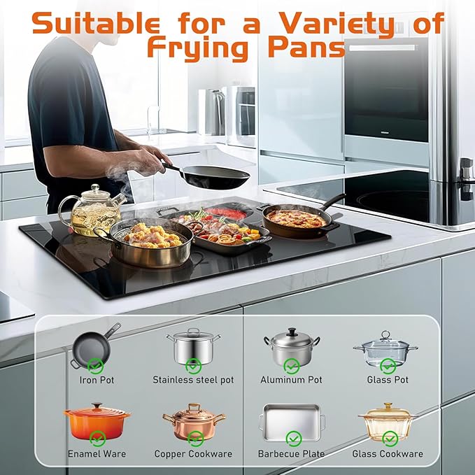 Noxton 36 Inch Electric Cooktop 5 Burner Electric Stove Top, Built-in Radiant Ceramic Cooktop with Extended Zone, Sensor Touch Control, Child Safety Lock, Timer, Pause, 8400W 240V Hard Wire