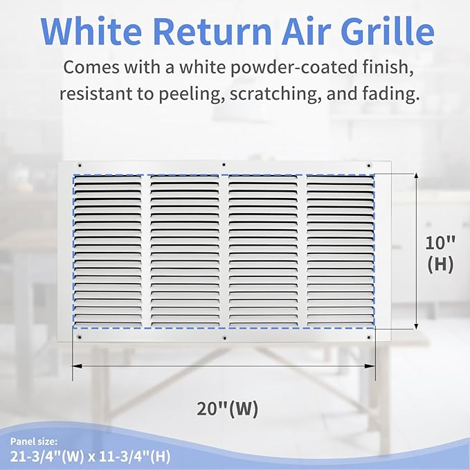 20"W x 10"H [Duct Opening Size] Steel Return Air Grille, Air Return Vent Cover for Ceiling and Sidewall - HVAC Air Vent Covers - [Outer Dimensions: 21.75"W x 11.75"H]