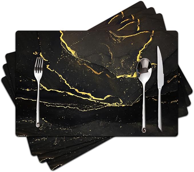 Marble Placemats Set of 4 - Faux Leather Heat Resistant Placemats for Dinner Table, Non-Slip Waterproof Oil-Proof Washable Reusable Placemat for Indoor Outdoor Kitchen Decor, 15.75In*11.81In