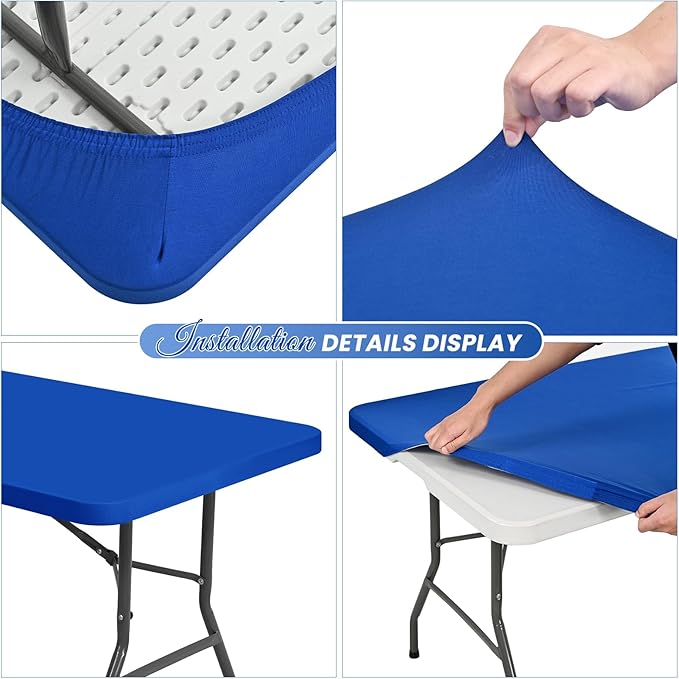 10 Pack Stretch Fabric Table Top Cap Cover, fits 6Ft Tables, Spandex Table Covers Washable Elastic Universal Rectangle Tablecloth Protector for Outdoor Party Picnic Wedding, Royal Blue, 30" W x 72" L