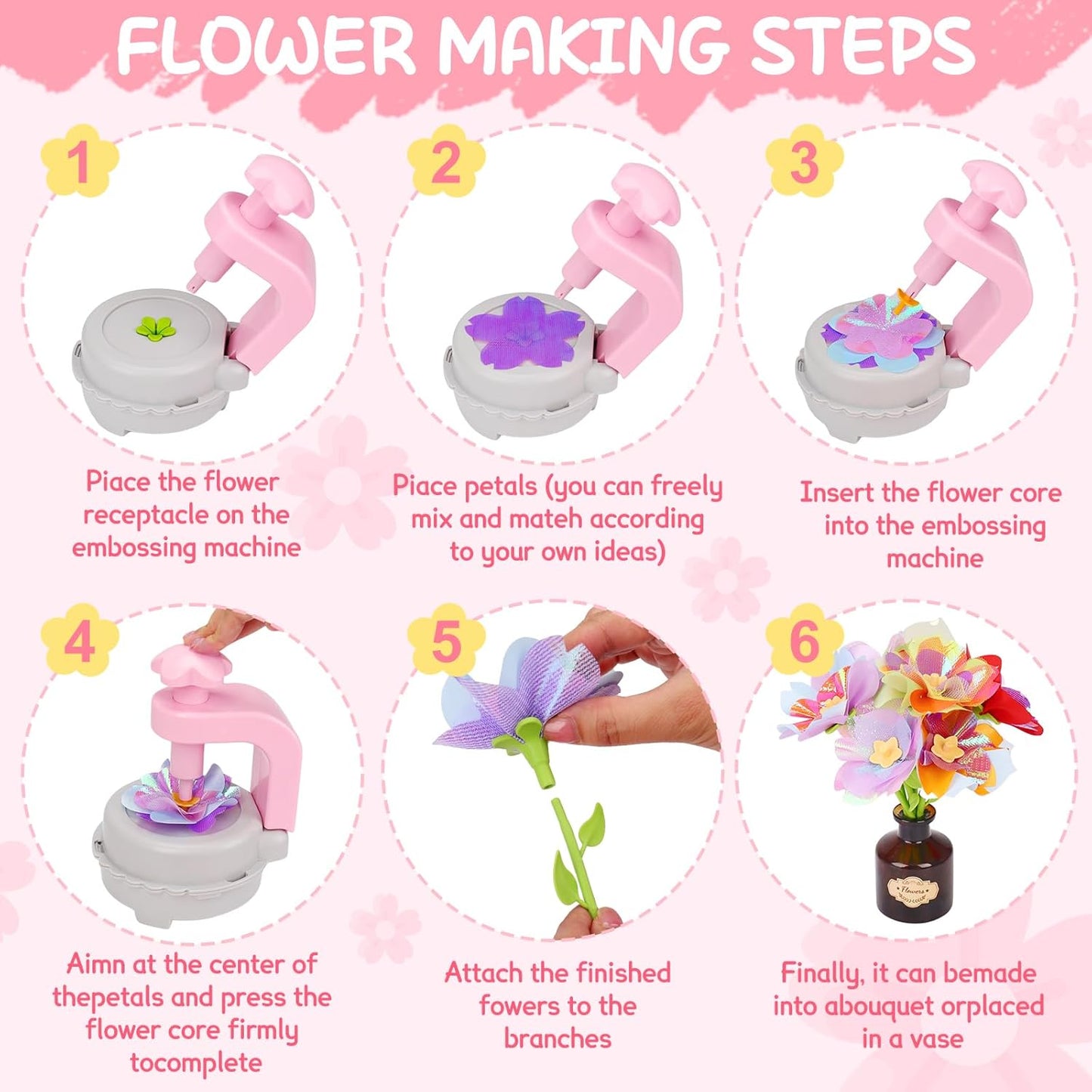 Arts and Crafts for Kids Girls Ages 4-8 6-8 8-12 Fabric Flower Bouquets Toys Creative DIY Craft Kits for Kids Toddlers Preschool Learning Activities Birthday Gifts for 4 5 6 7 8 9 10 Year Old Girls