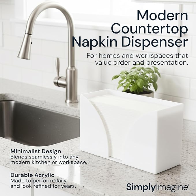 Paper Towel Dispenser Countertop - White Acrylic Bathroom Guest Towel Holder & Napkin Organizer - Fits C-Fold, Z-Fold & Multifold Hand Towels - 10.75" x 6.5" x 4"