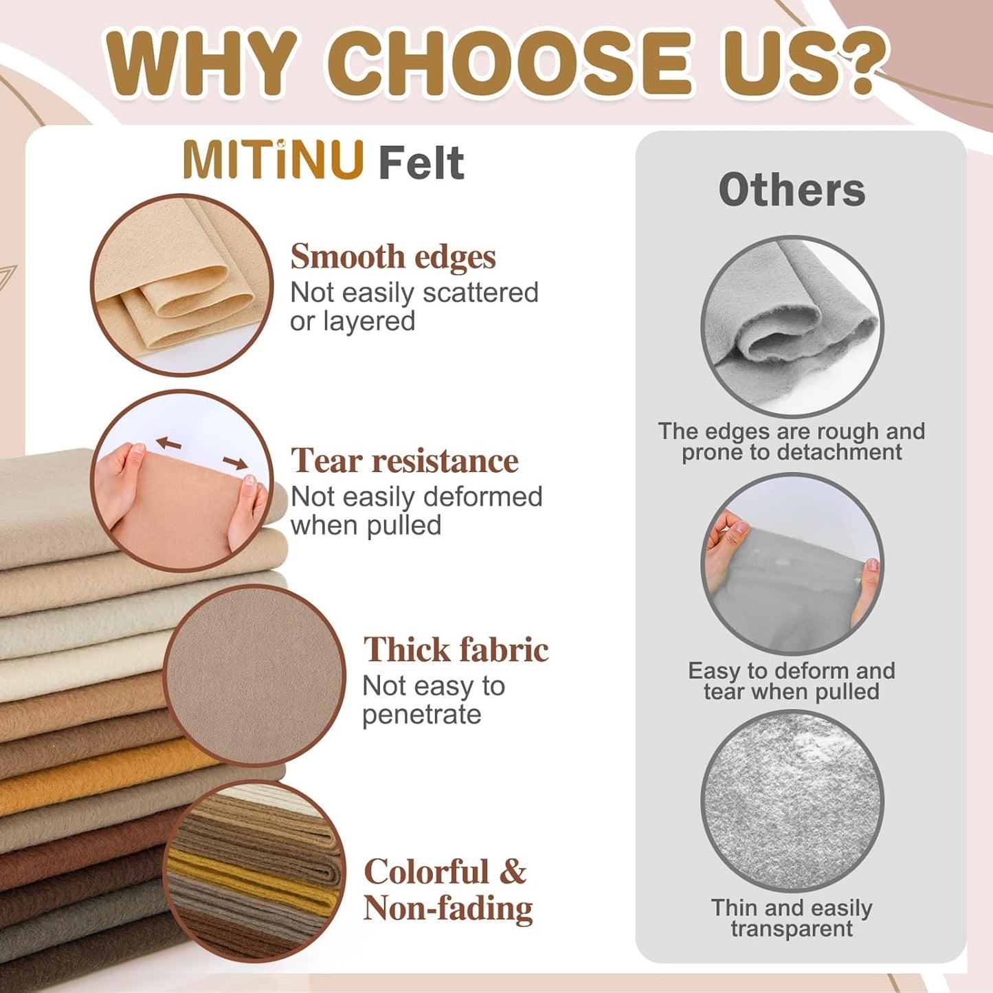 12 Rolls 8"x35"(20.5x90cm) 1.4mm Thick Soft Felt Fabric Sheet 12 Assorted Brown Tone Series Colors Felt Pack for DIY Craft Sewing Squares Nonwoven Patchwork