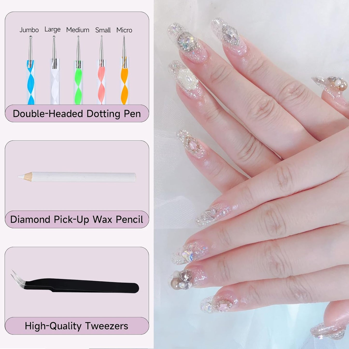 3 PCS 110ml B7000 Glue Clear with Precision Tip, B7000 Rhinestone Glue Set, Craft Glues with 5-Point Pen Tool, Crayon, and Tweezers, Fabric Glues is Used for Nails, Jewelry, Shoes, Fabrics