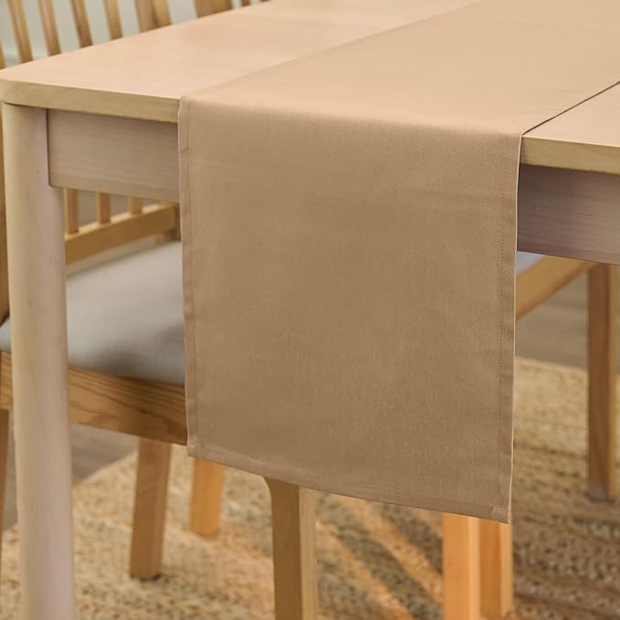 Encasa XO Table Runner 13"x104" Long | Cotton Canvas Fabric | Light Beige Solid Color | Machine Washable & Durable