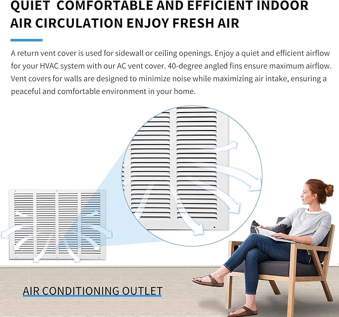 20x16 Air Return Grille(Duct Opening Size),Air Return Vent Cover,Flat Vent Cover,Rejillas De Aire Acondicionado Para Casa,Return Air Grilles,Outer Dimensions:21.75"Wx17.75"H(20"W x 16"H, Duct Opening)