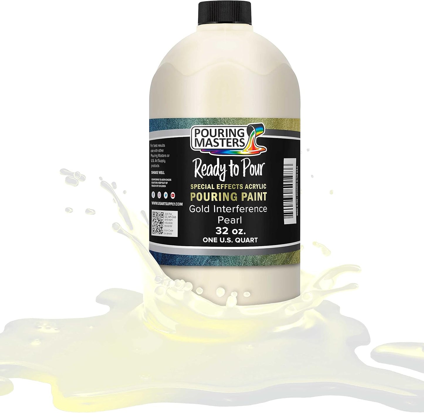 Pouring Masters Gold Interference Pearl Special Effects Acrylic Pouring Paint - Premium 32-Ounce Pre-Mixed Fluid Acrylic Paint - Fluid Art Supplies for Canvas, Wood, Paper, Tile & Rocks