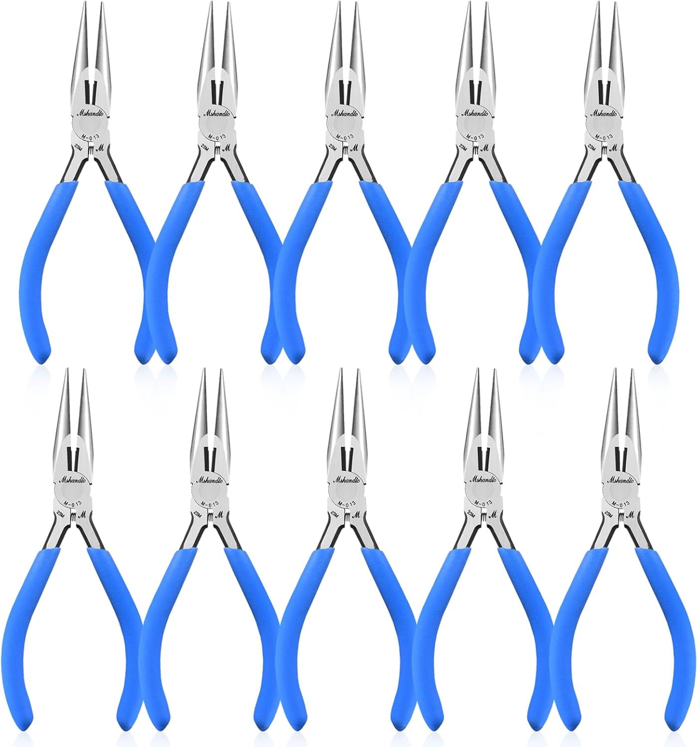 Needle Nose Pliers Set, mshandto 5" Long Nose Pliers for Wire Bending, 10 Pack High Carbon Steel Needle Nose Pliers, Serrated Jaw Pliers for Jewelry Making, Electronics, Object Grasping, Craft Making