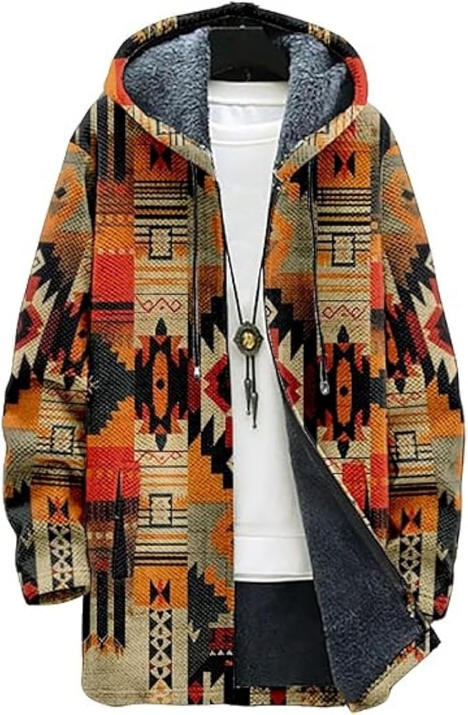 Men's Hooded Sweater Coat Knit Fleece Lined Long Cardigan Jacket with Zip Front Pocket Vintage Casual Zip Up