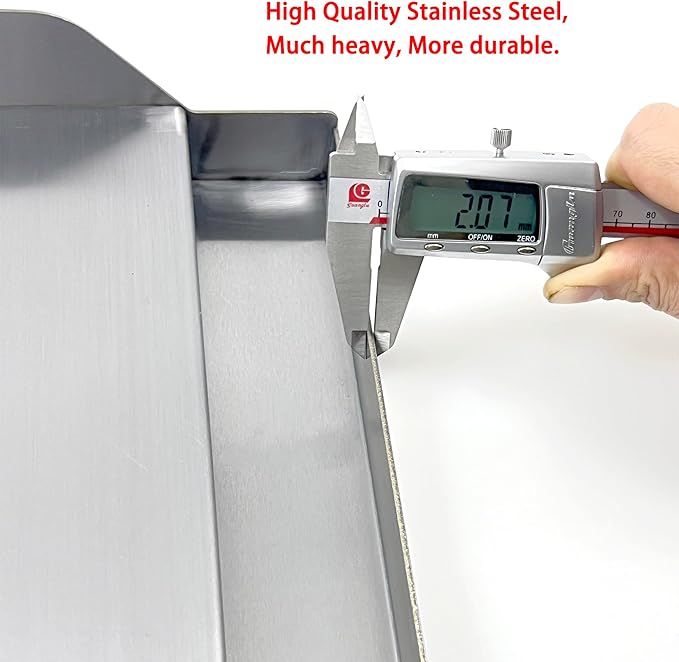 Direct Store Parts DS126 Stainless Steel BBQ Cooking Griddle, Universal Flat Top Griddle with 2 Handles for Most Gas Grills, W18"×D12.5"×H2.75", Heavy Duty Stainless Steel Griddle 1pc, Middle size