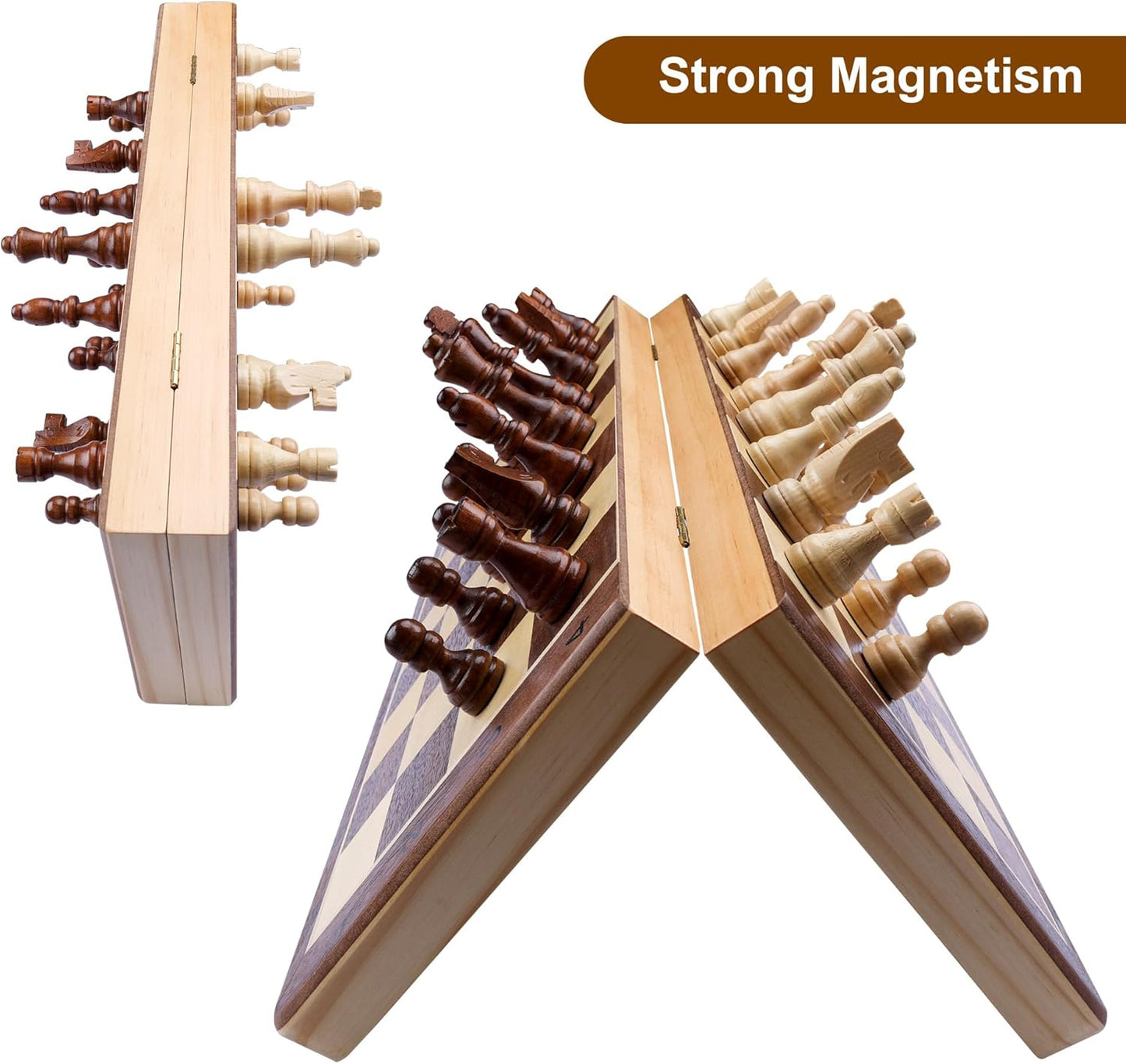Gothink Magnetic Wooden Chess Board Set with Manual for Adults Kids 15 Inch Chess Puzzle with 32 Wood Handmade Pieces Folding Portable Travel Unique Chess Game for Tournament Professional Beginner