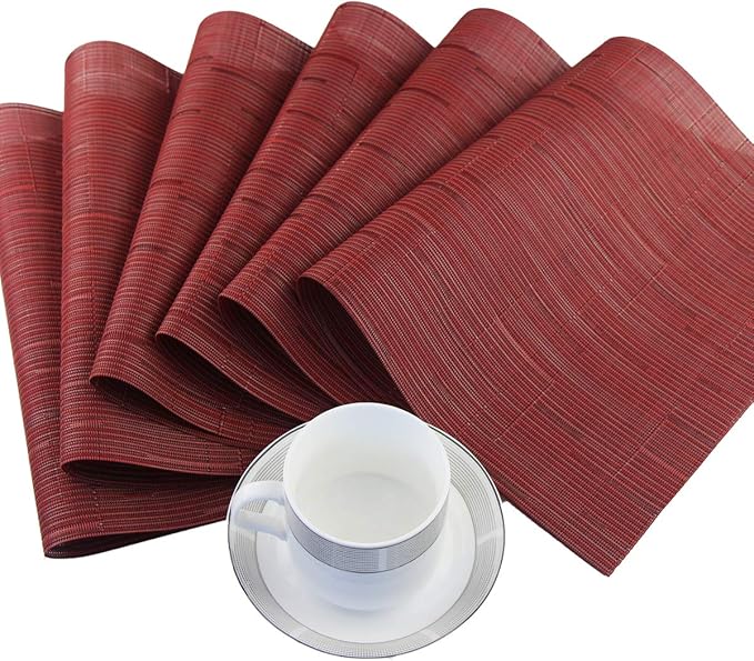 Vinyl Placemats,Washable Table Mats Easy to Clean Woven Placemats for Dining Table Set of 4(Burgundy Red)
