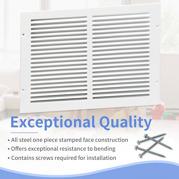 14"W x 10"H [Duct Opening Size] Steel Return Air Grille, Air Return Vent Cover for Ceiling and Sidewall - HVAC Air Vent Covers - [Outer Dimensions: 15.75"W x 11.75"H]