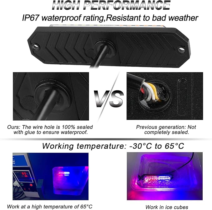 ASPL 8pcs Sync Feature Ultra Slim 12-LED Surface Mount Flashing Strobe Lights for Truck Car Vehicle LED Mini Grille Light Head Emergency Beacon Hazard Warning Lights (Red/Blue)