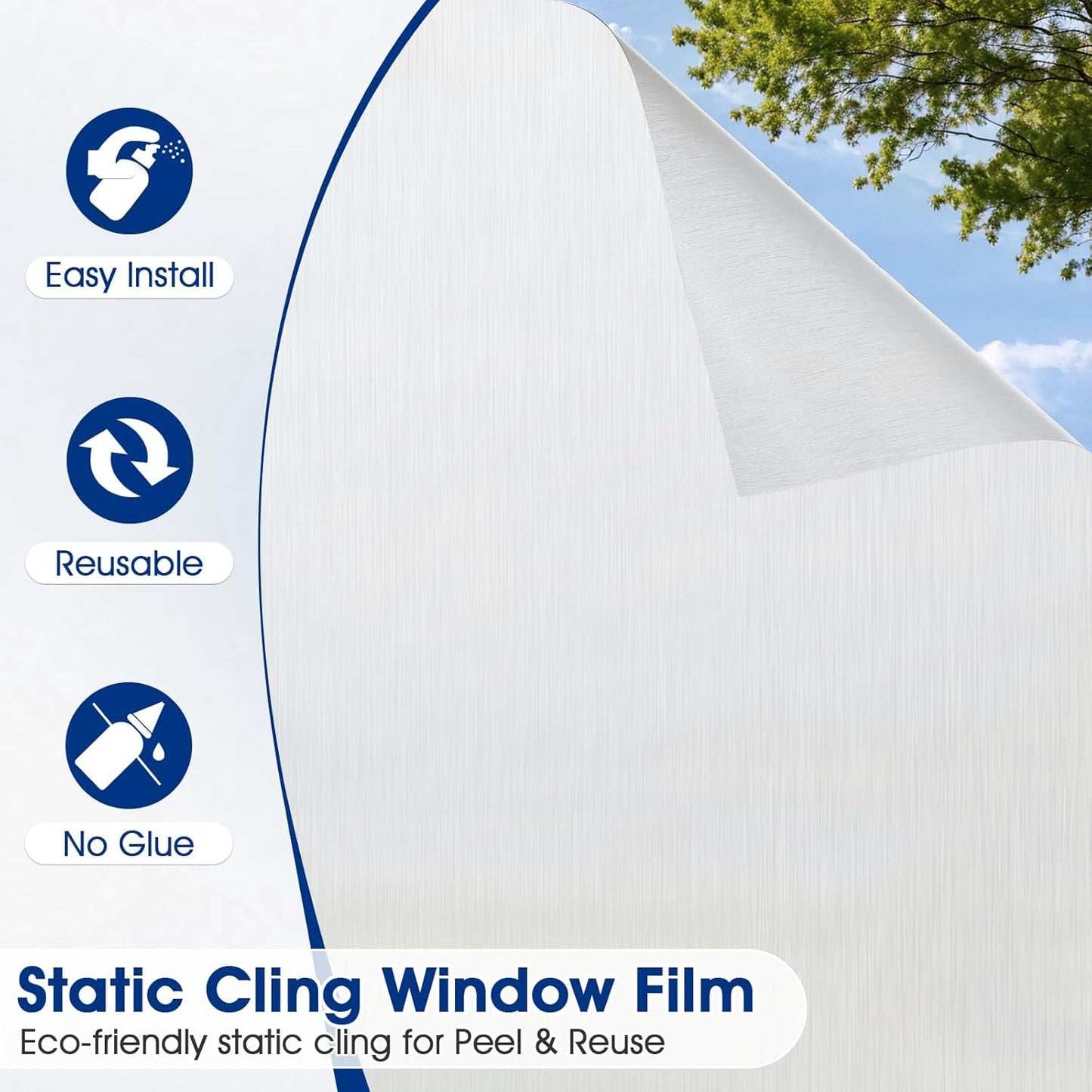 Privacy Window Film Static Cling, Frosted Glass Decorative Window Film with 96% UV Blocking, Non-Adhesive Removable Window Cling for Home Office Bathroom, 35.4 x 78.7 Inches, White