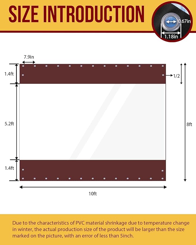 FoundGo 8'Hx10'W Vinyl Curtains for Patio,19oz Outdoor Clear Vinyl Patio Enclosure,Heavy Duty Clear Tarps Waterproof Vinyl Tarp with Grommets for Pergola, Porch,Gazebos,Balcony,-4℉ Cold Resistant