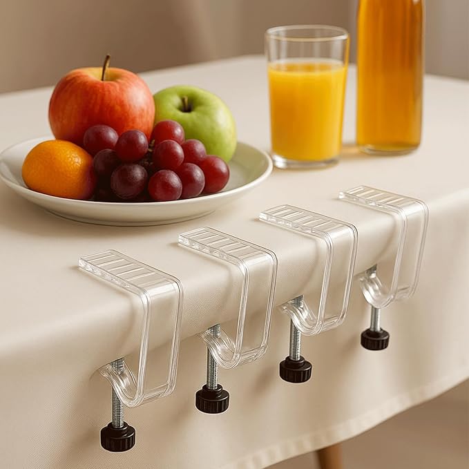 12 Pieces Adjustable Tablecloth Clips, Suitable for Tables 0.4 to 1.96 Inch Thick. Strong and Stable Grip to Prevent Tablecloth Slippage. Damage-Free Table Cloth Holder Clips, Easy to Install.