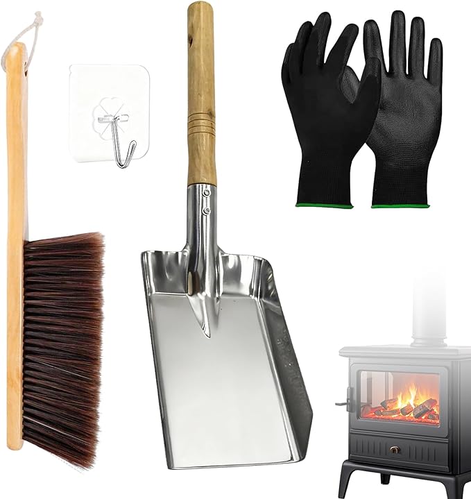 Fireplace Ash Shovel and Brush Set, with Insulated Gloves. Fireplace Tools Set with Shovel, Broom - for Fireplaces, Wood Stoves 37 * 10CM 14.57 * 3.94"