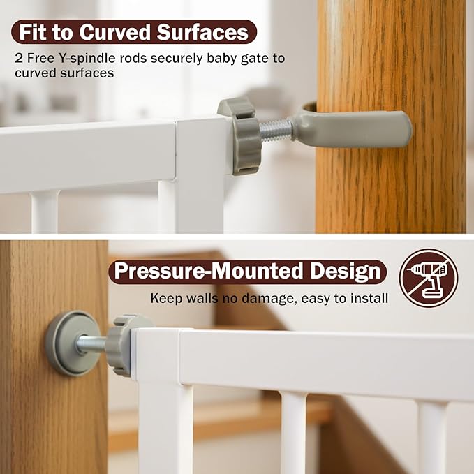 29.7-46" Extra Wide Baby Gate for Stairs, Pressure Mounted Dog Gate Indoor for Doorways, Auto Close Pet Gate with Walk Thru Door, Double Lock Child Safety Gate for Kids and Pet, No-Trip Design