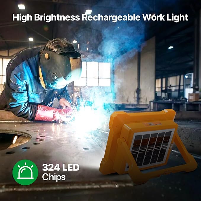Portable LED Work Solar Light - 300W LED Rechargeable Work Light 22000mAh Solar Camping Lights, Magnetic Worklight Portable Flood Lights with Stand for Mechanic Camping Fishing Car Repair
