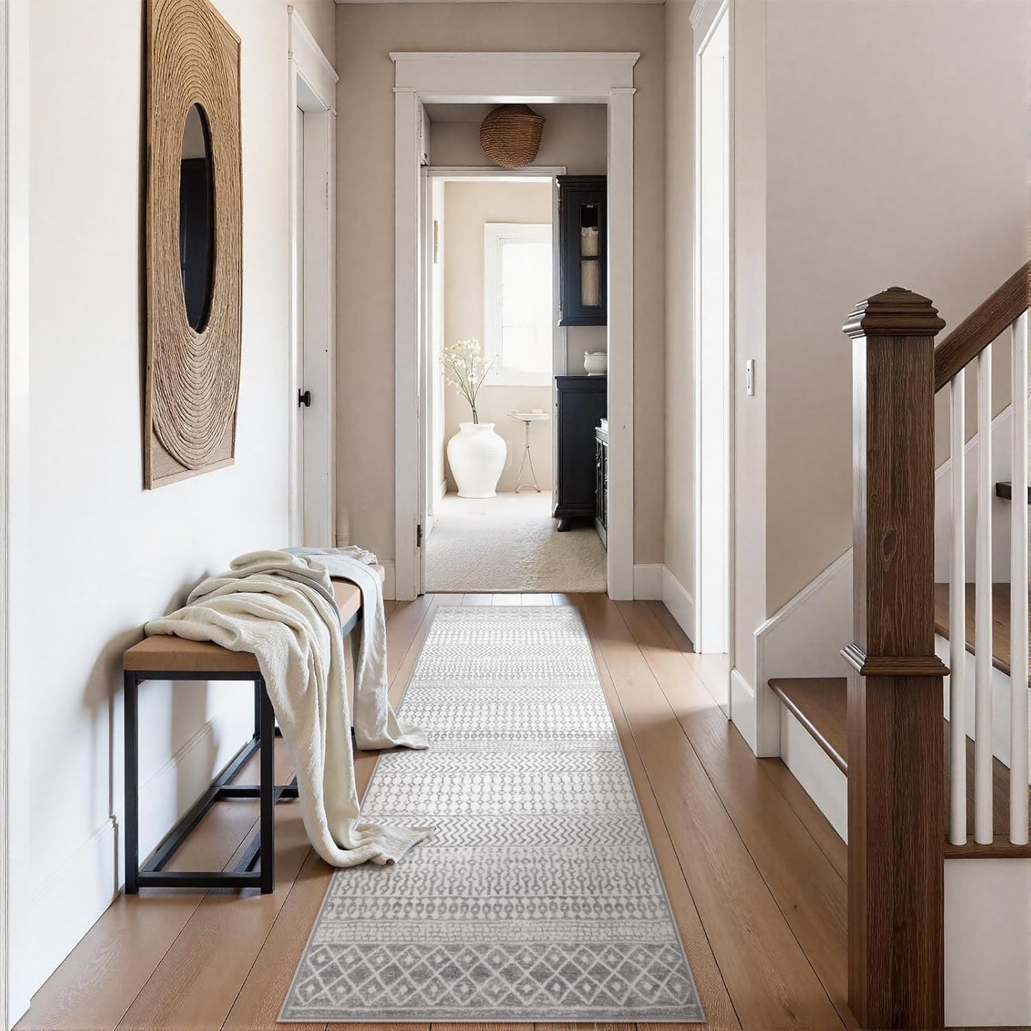 Washable Kitchen Rug Runner, 2'6''x8' Non Slip Washable Grey Long Runner Rugs, Low-Pile Non-Shedding Hallway Rug Carpet Runners for Entryway Kitchen Bedroom Bathroom