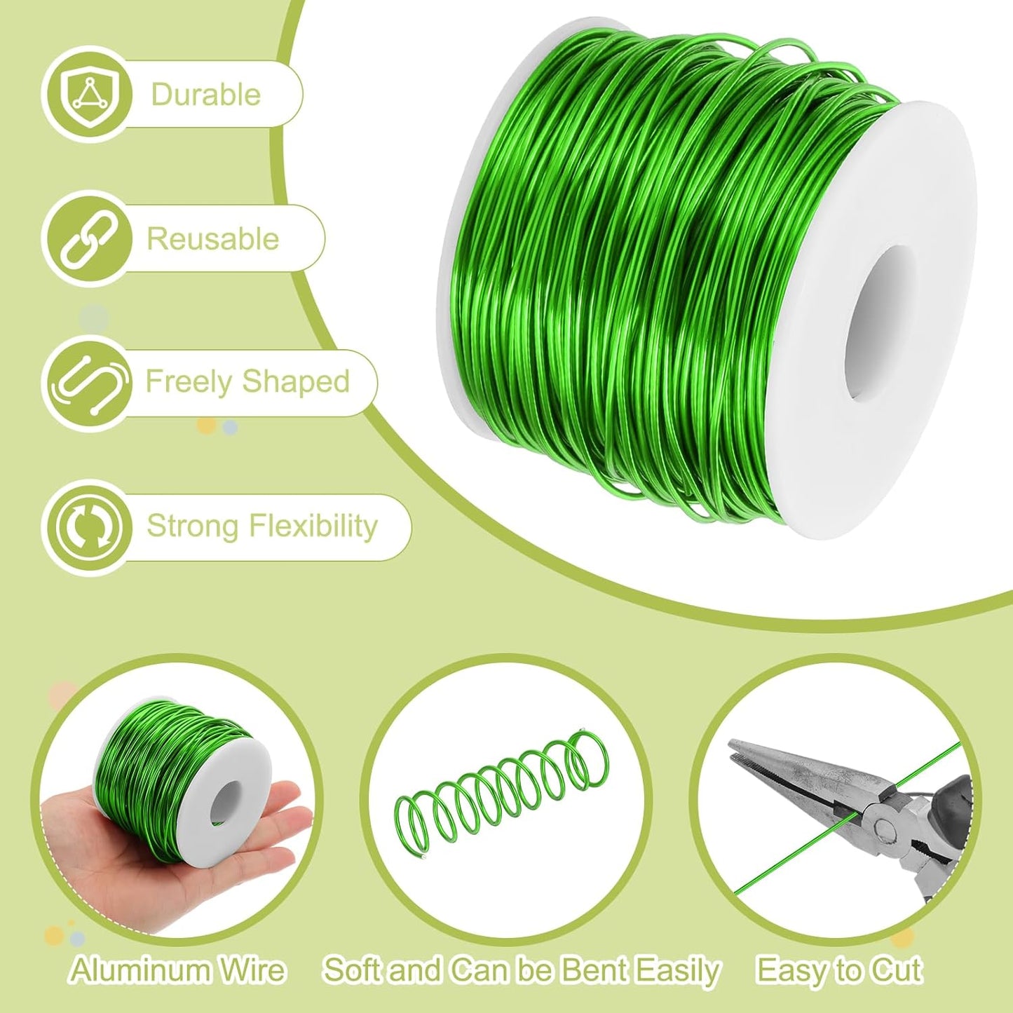 MECCANIXITY 15 Gauge Anodized Aluminum Craft Wire Bendable Bonsai Training Wire 223 Feet 1.5mm for Sculpting Crafts Wreath Floral Beading Jewelry Making, Green