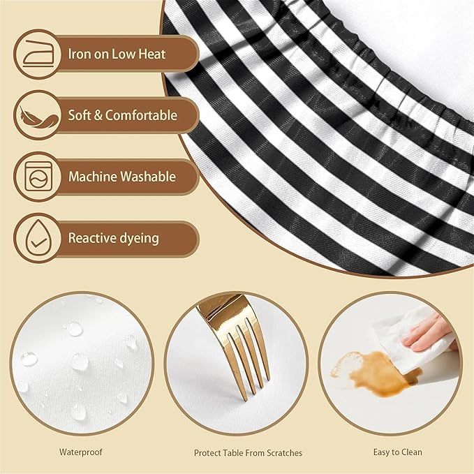 Rectangle Table Cloth Cover Waterproof Elastic Fitted Polyester Fitted Tablecloths for 8 Foot Tables for Indoor,Picnic, Camping, Outdoor （96" x 30"，Stripe）