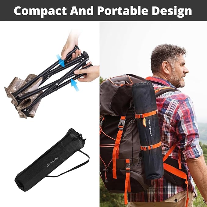 Triple Tree 1 Pack Folding Camping Stool, 13.8 Inch Small Portable Lightweight Stool with Side Pocket, Foot Stool with Carry Bag for Hiking, Fishing and Beach, Hold up to 400lbs, Camouflage